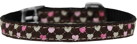 Argyle Hearts Nylon Dog Collar with classic buckle 3/8" Brown Size 16